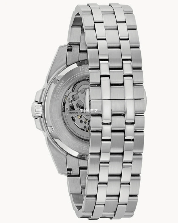 Bulova,Sutton 43mm,43mm,Stainless Steel,Silver,Blue,Skeleton,Automatic,Sapphire,Crystal Glass,Round,96A187