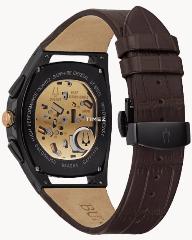 Bulova,Curv 42mm,42mm,Stainless Steel,Brown,Quartz,Chronograph,Sapphire,Crystal Glass,98A264