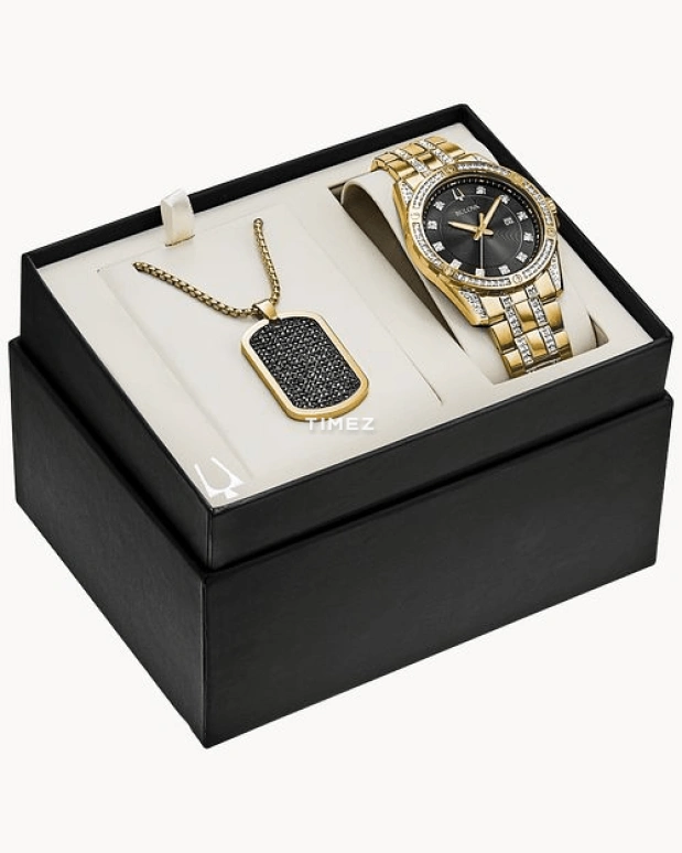 Bulova,Crystal 43mm,43mm,Stainless Steel,Black,Quartz,Sapphire,Crystal Glass,Round,98K107