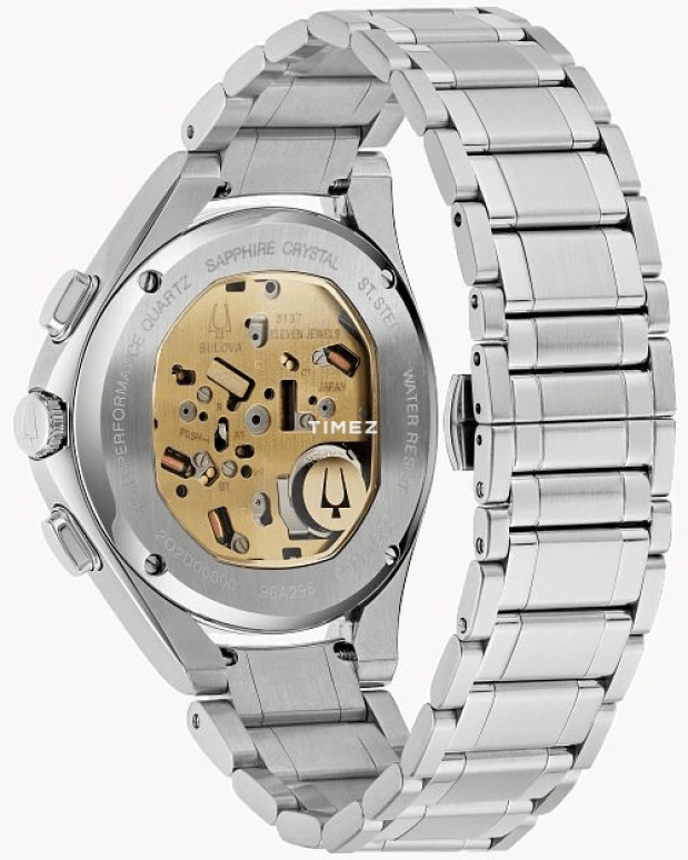 Bulova,Curv 44mm,44mm,Stainless Steel,Grey,Quartz,Chronograph,Sapphire,Crystal Glass,96A298