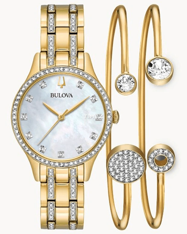 Bulova,Crystal 32mm,32mm,Stainless Steel,White,Quartz,Hardlex,Round,98X119