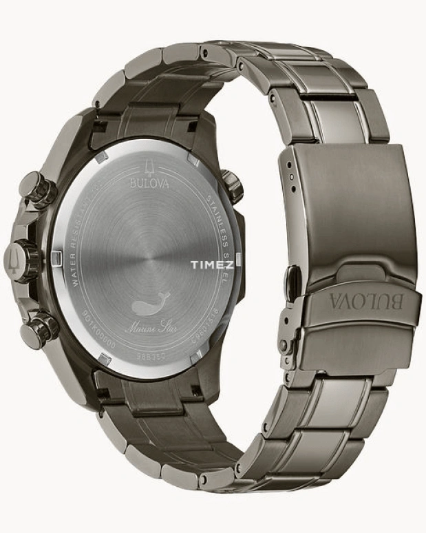Bulova,Marine Star 43mm,43mm,Stainless Steel,Red,Quartz,Chronograph,Day,98B350