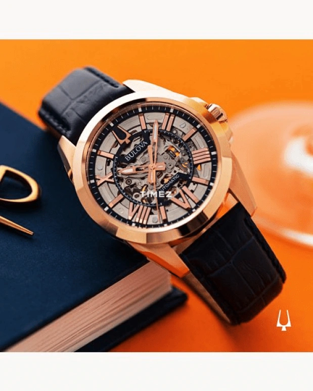 Bulova,Sutton 43mm,43mm,Stainless Steel,Grey,Skeleton,Automatic,Sapphire,Crystal Glass,Round,97A161