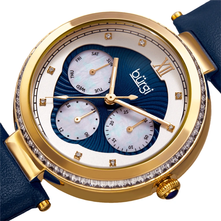 Burgi,Other 38mm,38mm,Composite,White,Blue,Quartz,Date,Day,BUR182BU