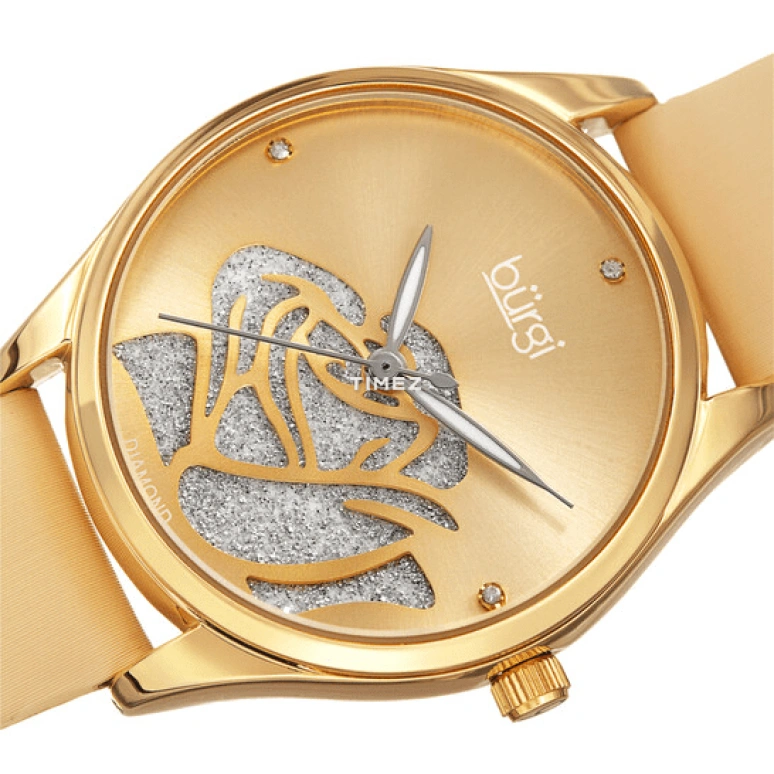 Burgi,Other 34mm,34mm,Composite,Champagne,Silver,Quartz,Hardlex,Round,BUR189YG