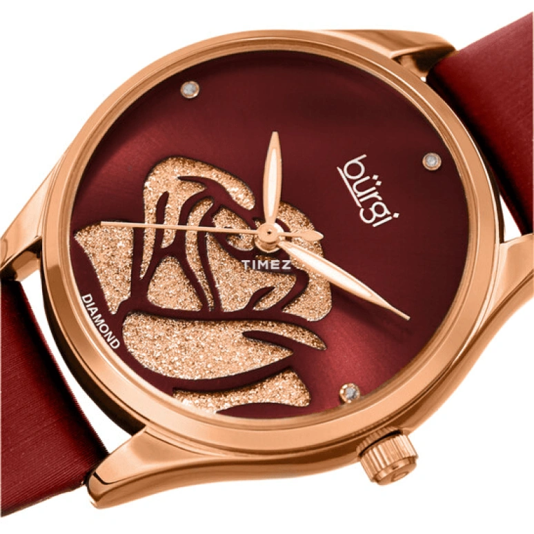 Burgi,Other 34mm,34mm,Composite,Red,Rose Gold,Quartz,Hardlex,Round,BUR189RGR