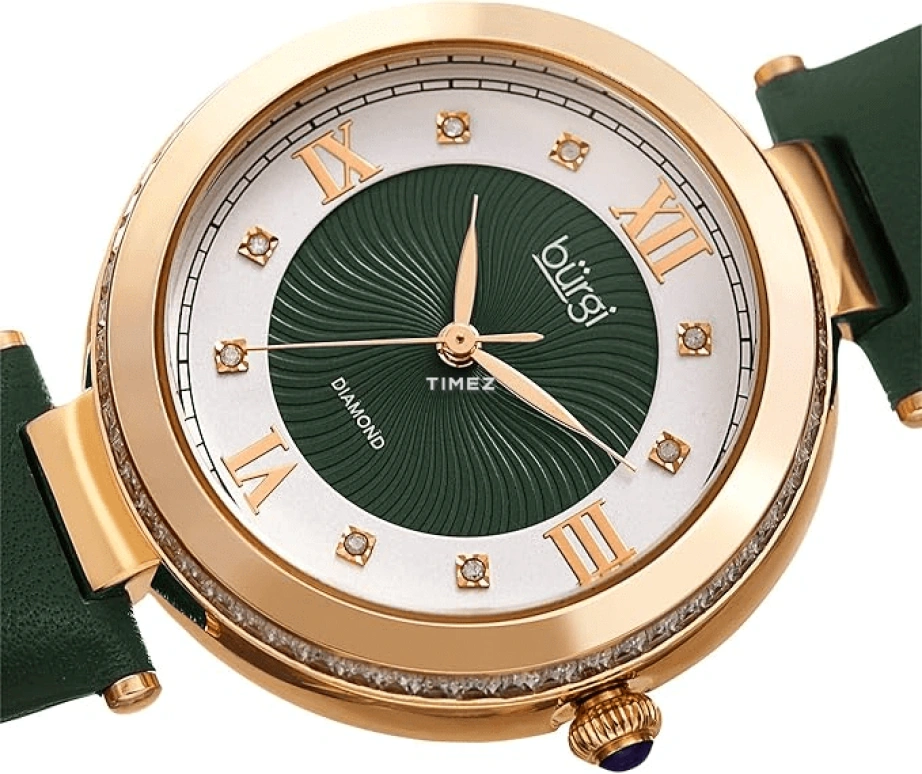 Burgi,Other 38mm,38mm,Composite,White,Green,Quartz,Hardlex,Round,BUR202GN