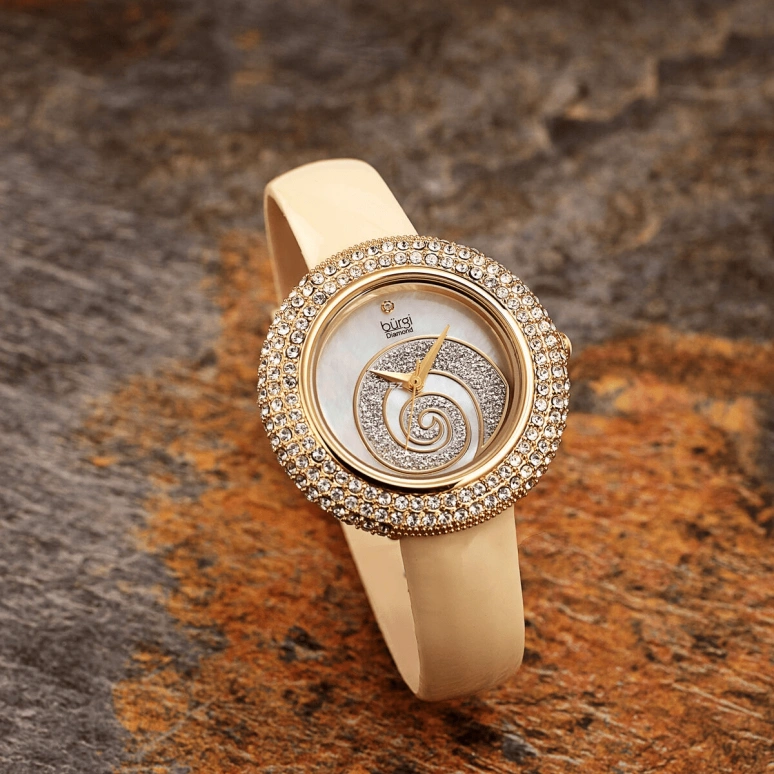 Burgi,Other 36mm,36mm,Brass,White,Quartz,Hardlex,Round,BUR209YG