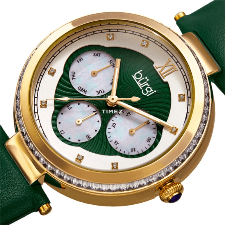 Burgi,Other 38mm,38mm,Composite,White,Green,Quartz,Date,Day,BUR182GN
