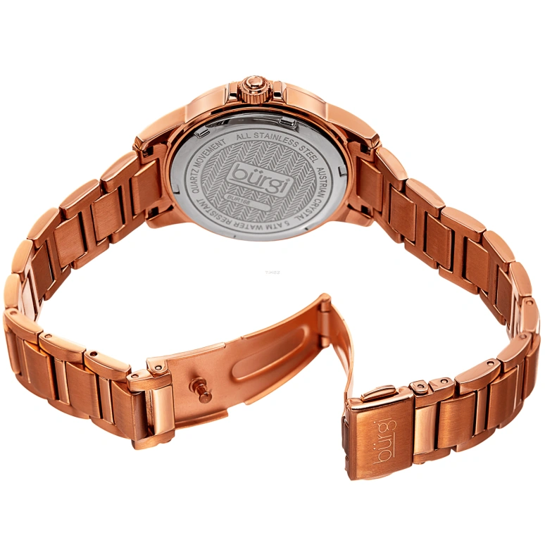 Burgi,Other 33mm,33mm,Stainless Steel,Brown,Quartz,Day,Mineral,BUR168RGBR