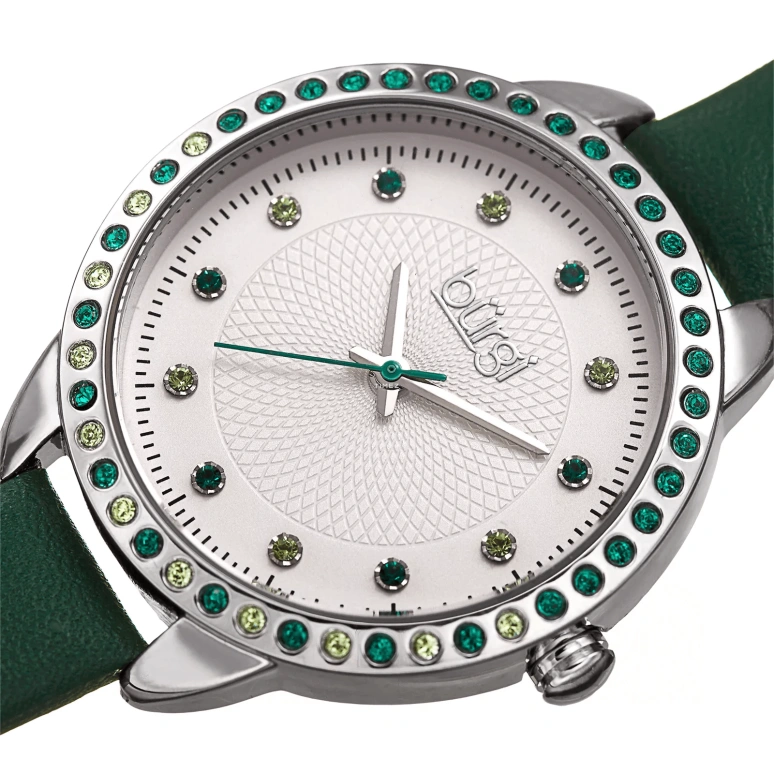 Burgi,Other 35mm,35mm,Composite,Green,Quartz,Round,Silver,BUR161GN