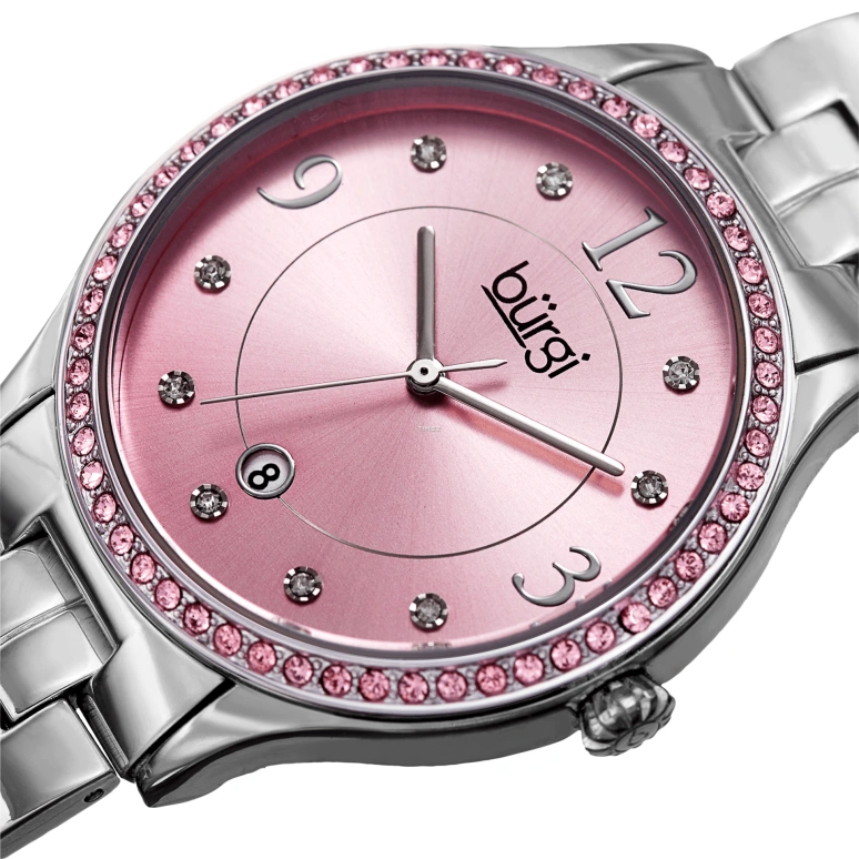 Burgi,Other 37mm,37mm,Composite,Pink,Quartz,Day,Hardlex,BUR180SSPK