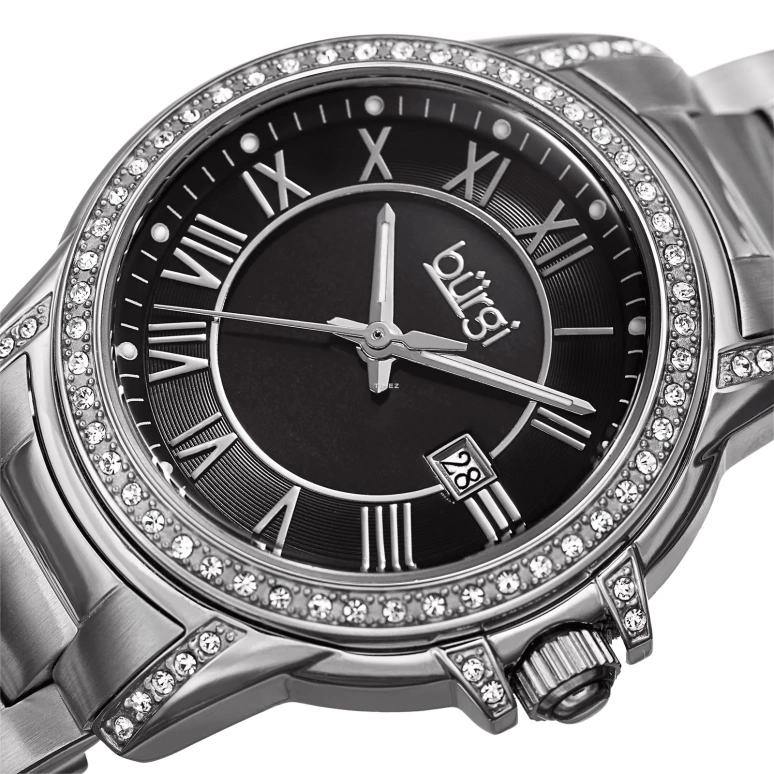 Burgi,Other 33mm,33mm,Stainless Steel,Black,Quartz,Day,Hardlex,BUR168SSB