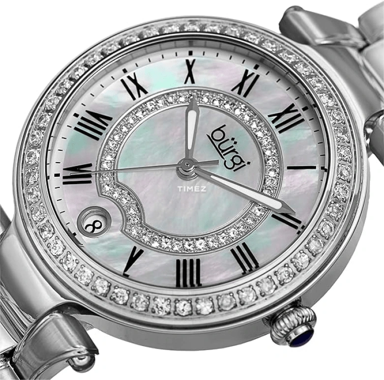 Burgi,Other 35mm,35mm,Stainless Steel,White,Quartz,Day,Hardlex,BUR165SS