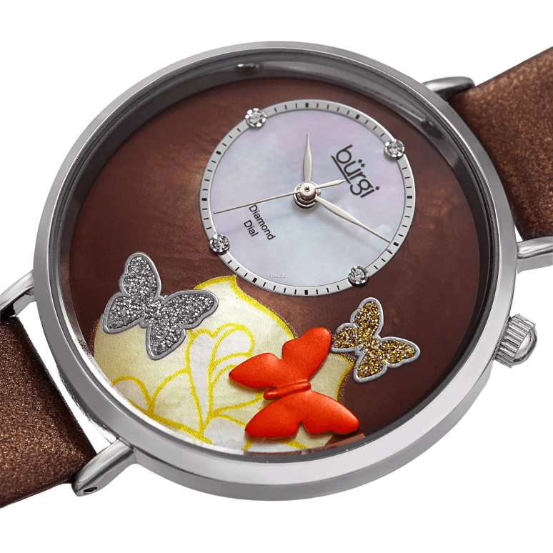 Burgi,Other 37mm,37mm,Composite,Brown,Silver White,Quartz,Hardlex,Round,BUR158BR