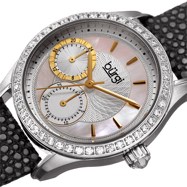 Burgi,Other 32mm,32mm,Stainless Steel,Silver,White,Quartz,Day,Hardlex,Sapphire,BUR160BK