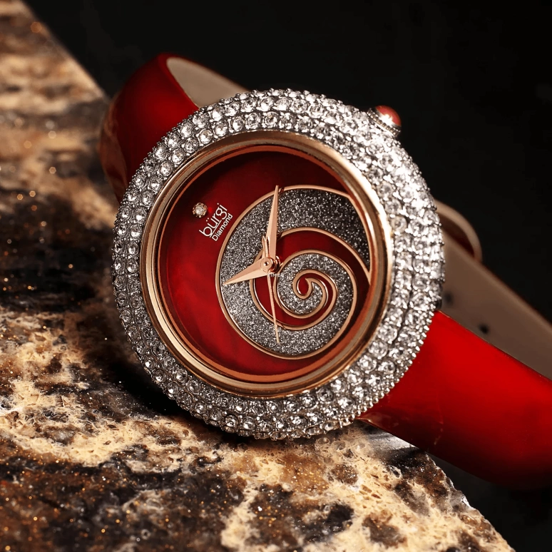 Burgi,Other 36mm,36mm,Brass,Red,Quartz,Hardlex,Round,BUR209RD