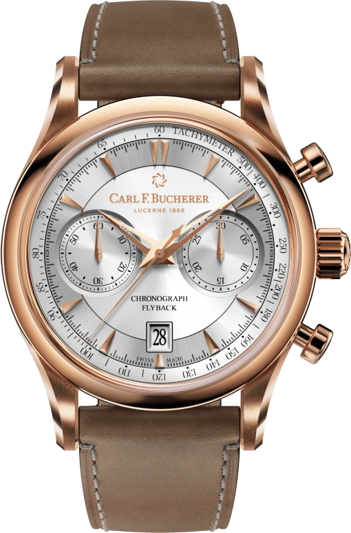 Carl F. Bucherer,Manero 43mm,43mm,Rose Gold,Silver,White,Automatic,Chronograph,Day,Flyback,00,00.10919.03.13.02