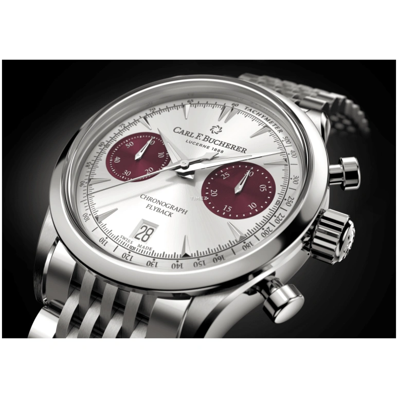 Carl F. Bucherer,Manero 40mm,40mm,Stainless Steel,Silver,Red,Automatic,Chronograph,Day,Flyback,00,00.10927.08.13.24