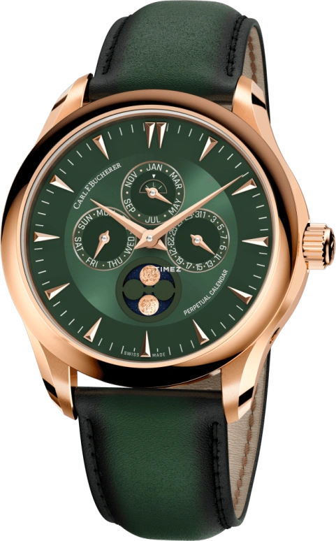Carl F. Bucherer,Manero 41.60mm,41.60mm,Rose Gold,Green,Automatic,Moonphase,Perpetual Calendar,Month,Date,Sapphire,Crystal Glass,Round,00,00.10916.03.93.01
