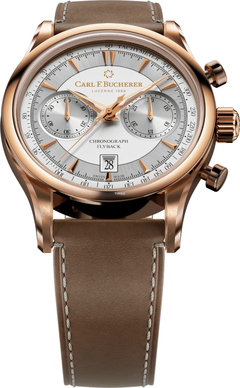 Carl F. Bucherer,Manero 43mm,43mm,Rose Gold,Silver,White,Automatic,Chronograph,Day,Flyback,00,00.10919.03.13.02