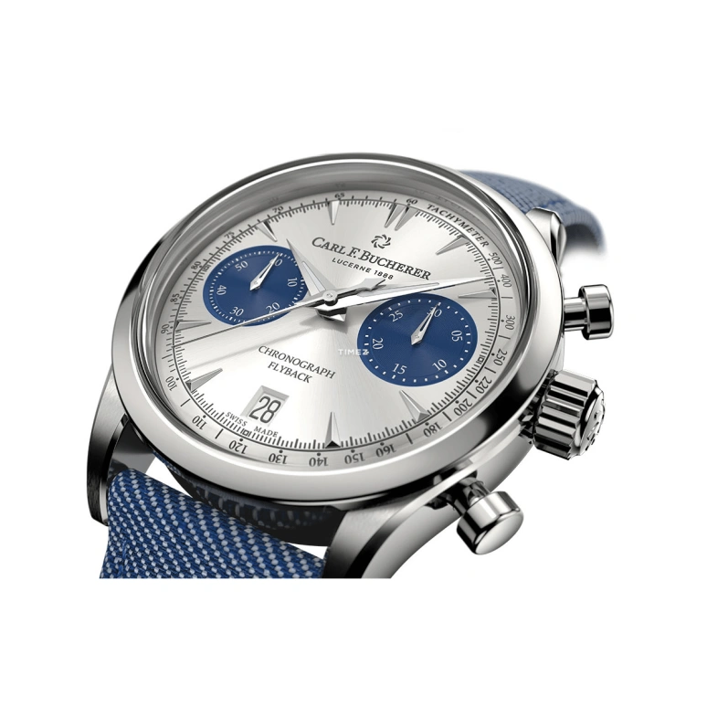 Carl F. Bucherer,Manero 40mm,40mm,Stainless Steel,Silver,Blue,Automatic,Chronograph,Day,Flyback,00,00.10927.08.13.03