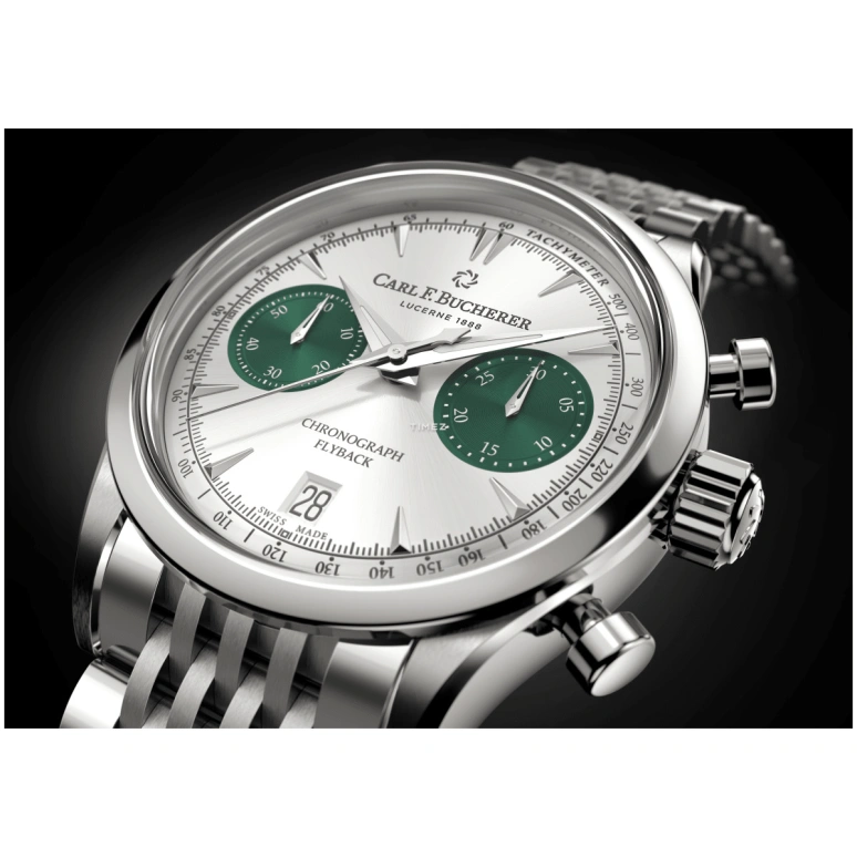 Carl F. Bucherer,Manero 40mm,40mm,Stainless Steel,Silver,Green,Automatic,Chronograph,Day,Flyback,00,00.10927.08.13.22