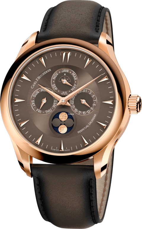 Carl F. Bucherer,Manero 41.60mm,41.60mm,Rose Gold,Brown,Automatic,Moonphase,Perpetual Calendar,Leap Year,Month,Sapphire,Crystal Glass,Round,00,00.10916.03.93.04