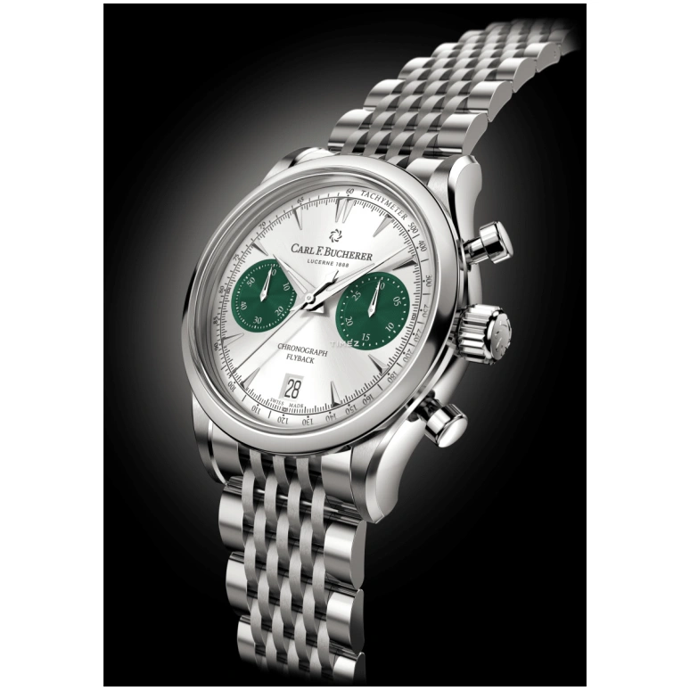 Carl F. Bucherer,Manero 40mm,40mm,Stainless Steel,Silver,Green,Automatic,Chronograph,Day,Flyback,00,00.10927.08.13.22