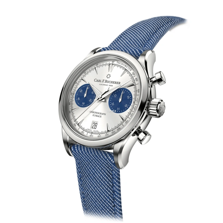 Carl F. Bucherer,Manero 40mm,40mm,Stainless Steel,Silver,Blue,Automatic,Chronograph,Day,Flyback,00,00.10927.08.13.03