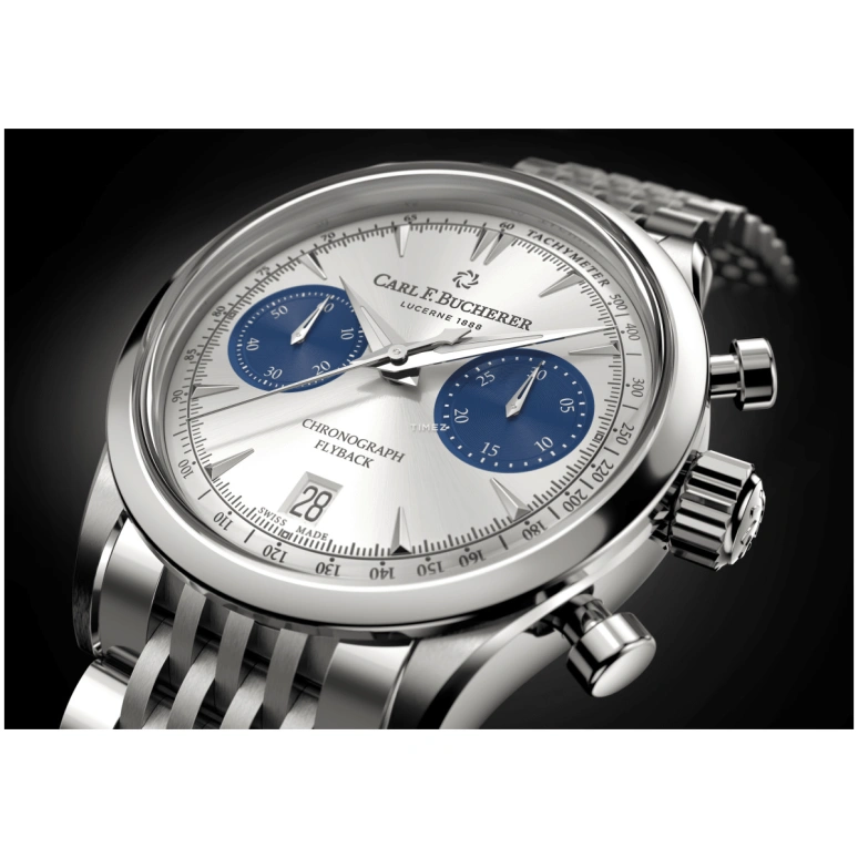 Carl F. Bucherer,Manero 40mm,40mm,Stainless Steel,Silver,Blue,Automatic,Chronograph,Day,Flyback,00,00.10927.08.13.23