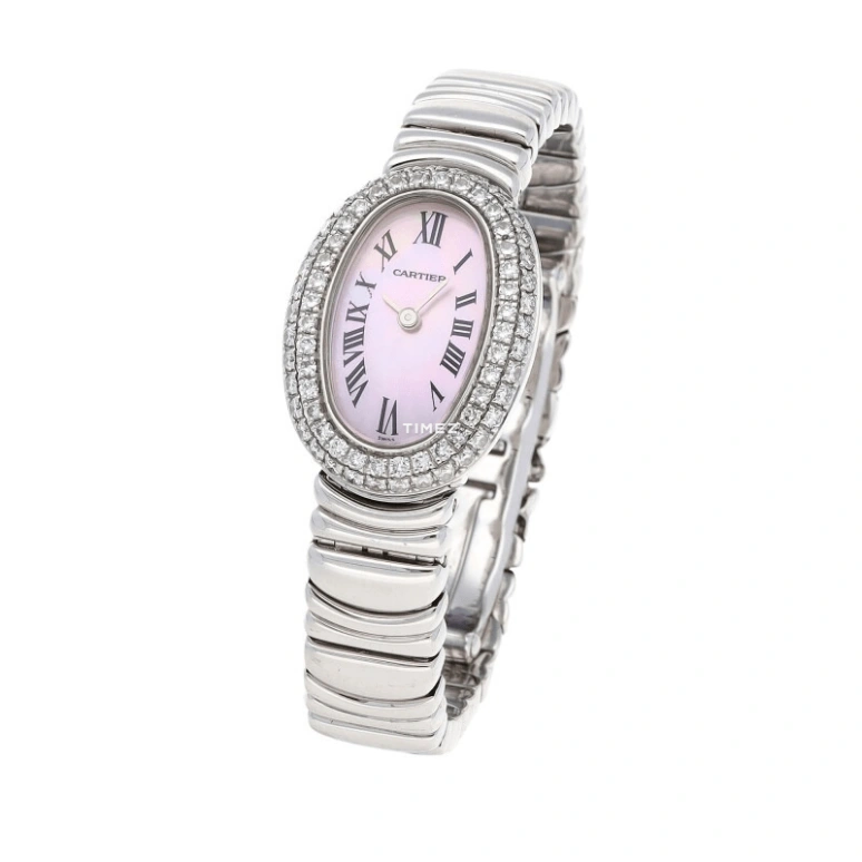 Cartier,Baignoire 18mm,18mm,White Gold,Pink,Quartz,Oval,Silver,2369ROMA