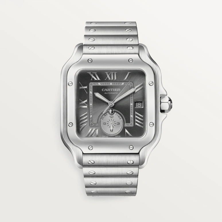 Cartier,Santos de Cartier 40.20x47.50mm,40.20x47.50mm,Stainless Steel,Grey,Coal Gray,Automatic,Day,Dule Time,WSSA0076