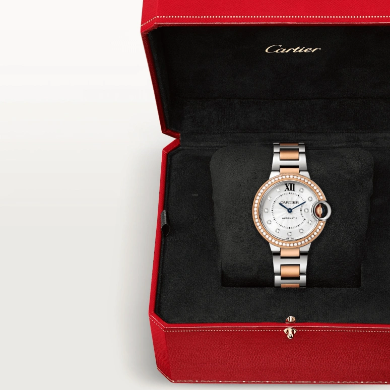 Cartier,Ballon Bleu de Cartier 33mm,33mm,Stainless Steel,Rose Gold,Silver,Automatic,In-house Caliber,Sapphire,Crystal Glass,W3BB0023