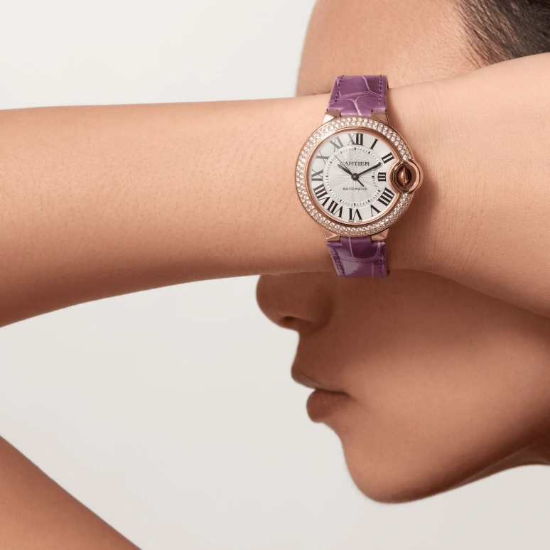 Cartier,Ballon Bleu de Cartier 33mm,33mm,Rose Gold,Silver,Automatic,Sapphire,Crystal Glass,Round,WJBB0051