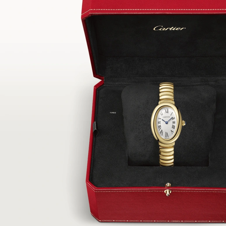 Cartier,Baignoire 31.40x23.09mm,31.40x23.09mm,Yellow Gold,Silver,Quartz,Sapphire,Crystal Glass,Oval,WGBA0013