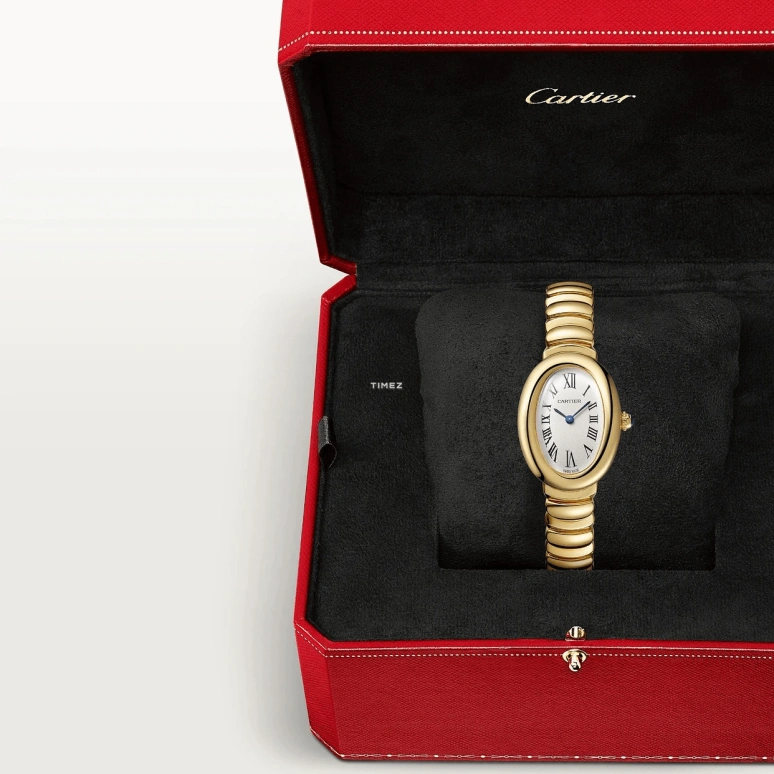 Cartier,Baignoire 31.40x23.09mm,31.40x23.09mm,Yellow Gold,Silver,Quartz,Sapphire,Crystal Glass,Oval,WGBA0043