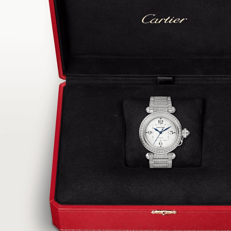Cartier,Pasha de Cartier 35mm,35mm,White Gold,Silver,Automatic,42hours,In-house Caliber,WJPA0014