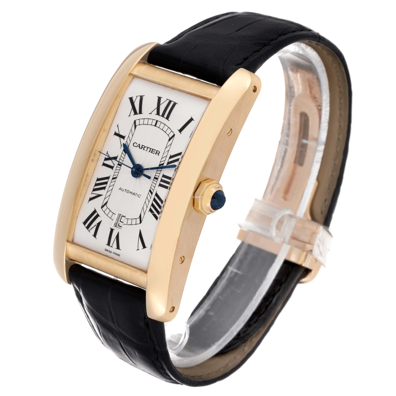 Cartier,Tank 32x42mm,32x42mm,Yellow Gold,Silver,Automatic,Day,Sapphire,Crystal Glass,W2609756