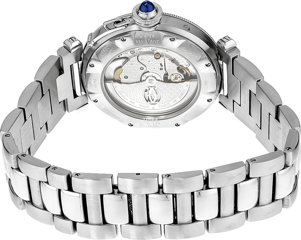 Cartier,Pasha de Cartier 38mm,38mm,Stainless Steel,Silver,Automatic,Day,Power Reserve Indicator,Dule Time,W31037H3
