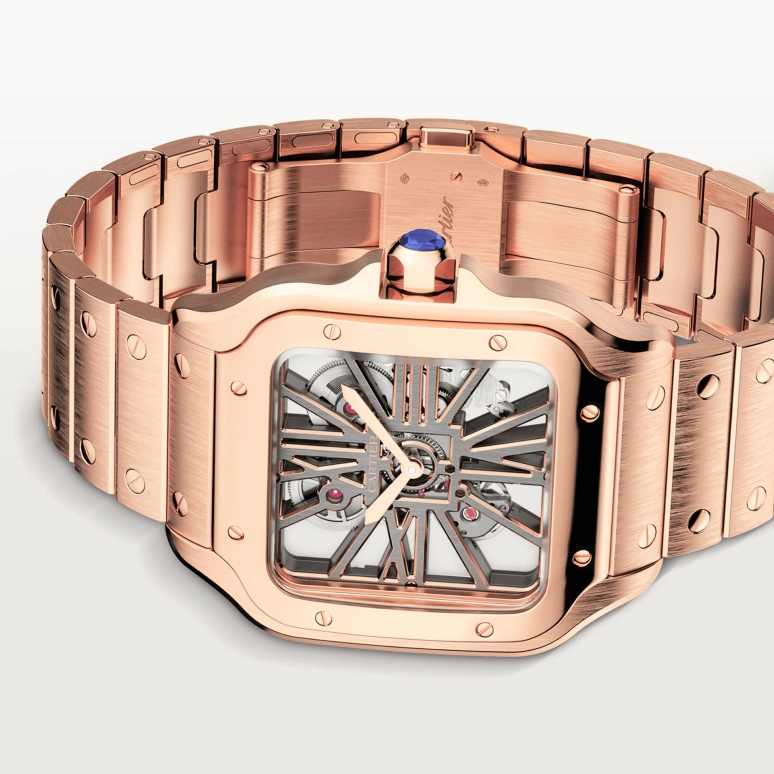 Cartier,Santos de Cartier 39.70mm,39.70mm,Rose Gold,Silver,Handwound,72hours,In-house Caliber,WHSA0016