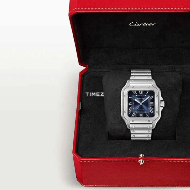 Cartier,Santos de Cartier 47.50x39.80mm,47.50x39.80mm,Stainless Steel,Blue,Gradient,Automatic,Day,Sapphire,Crystal Glass,WSSA0071