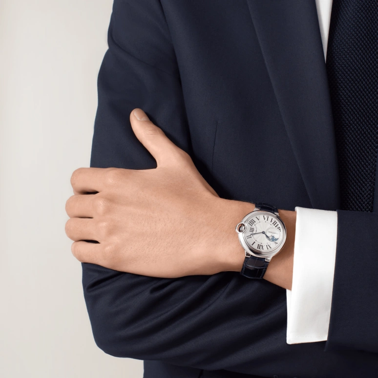 Cartier,Ballon Bleu de Cartier 37.60mm,37.60mm,Stainless Steel,Silver,Automatic,Moonphase,Sapphire,Crystal Glass,WSBB0029