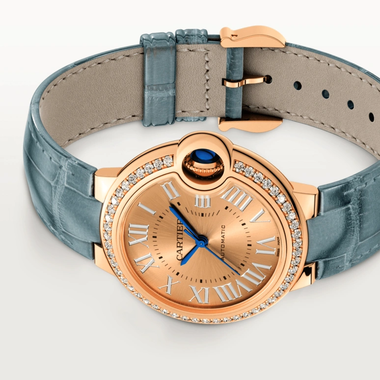 Cartier,Ballon Bleu de Cartier 33mm,33mm,Rose Gold,Automatic,Sapphire,Crystal Glass,Round,WJBB0076