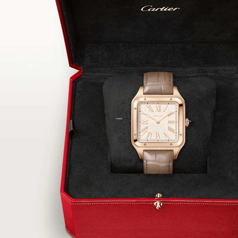 Cartier,Santos de Cartier 46.60x33.90mm,46.60x33.90mm,Rose Gold,Cream,Handwound,36hours,In-house Caliber,WGSA0112