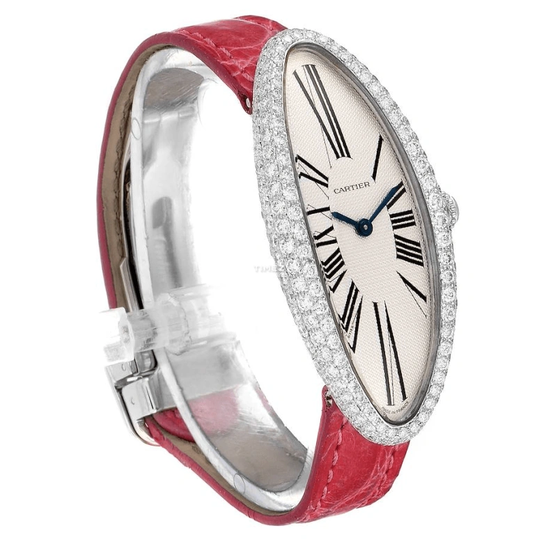 Cartier,Baignoire 47x21mm,47x21mm,White Gold,Silver,Handwound,Sapphire,Crystal Glass,Oval,WB510931