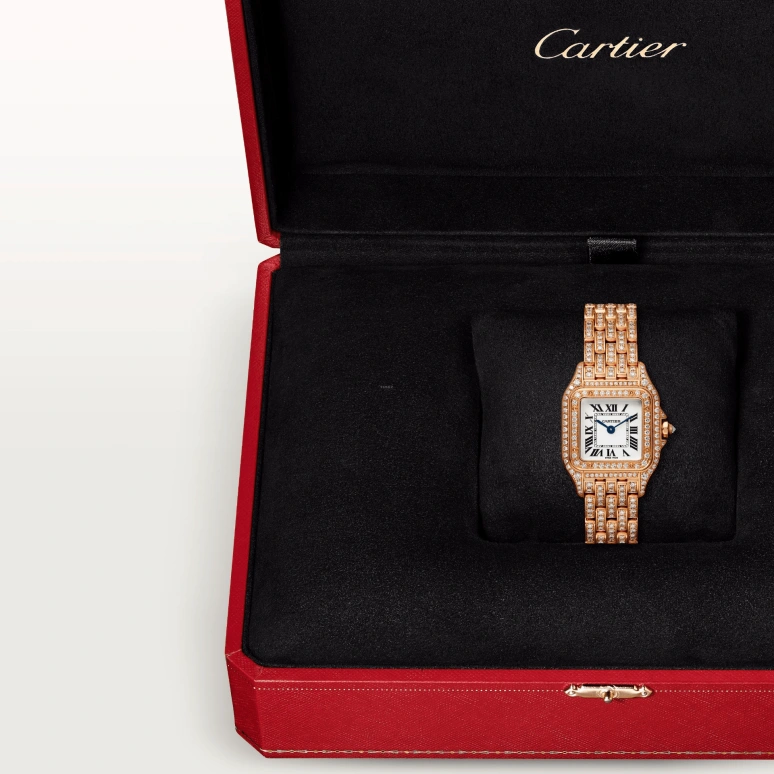 Cartier,Panthère de Cartier 30.30x23.49mm,30.30x23.49mm,Rose Gold,White,Quartz,Sapphire,Crystal Glass,Square,HPI01131