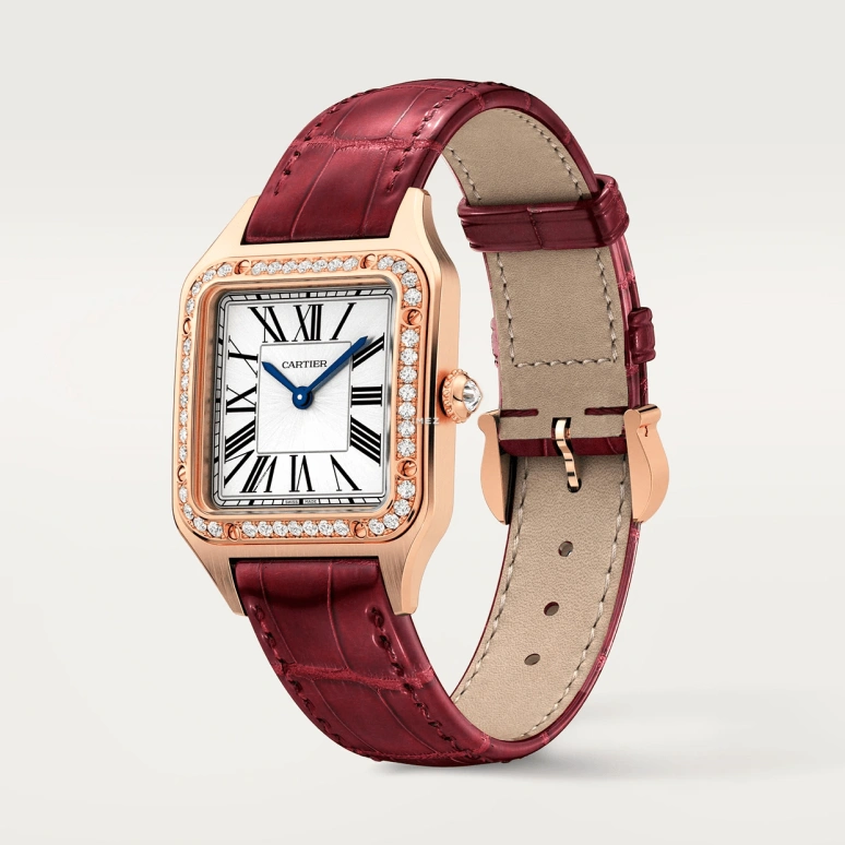 Cartier,Santos de Cartier 38x27.50mm,38x27.50mm,Rose Gold,Silver,Quartz,Sapphire,Crystal Glass,Square,WJSA0026