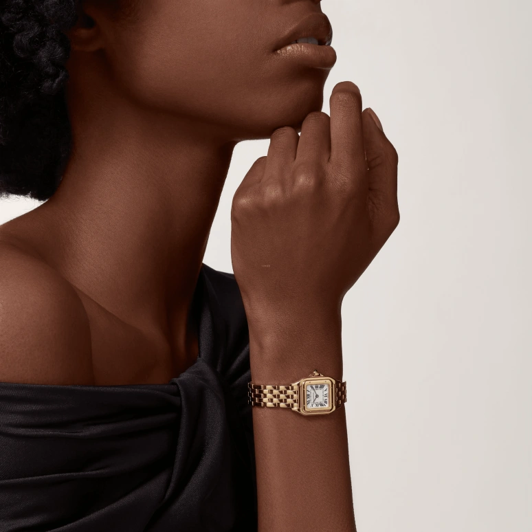 Cartier,Panthère de Cartier 23x30mm,23x30mm,Yellow Gold,Silver,Quartz,Sapphire,Crystal Glass,Square,Lily Jane Collins,Lily Collins,WGPN0008