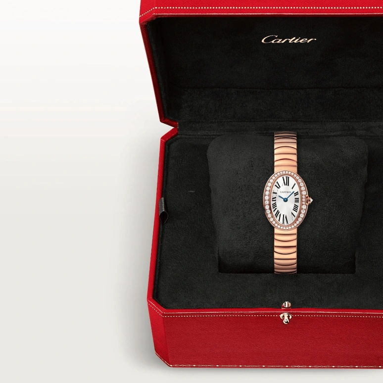 Cartier,Baignoire 25.30x18.70mm,25.30x18.70mm,Rose Gold,Silver,Quartz,In-house Caliber,Sapphire,Crystal Glass,WB520026